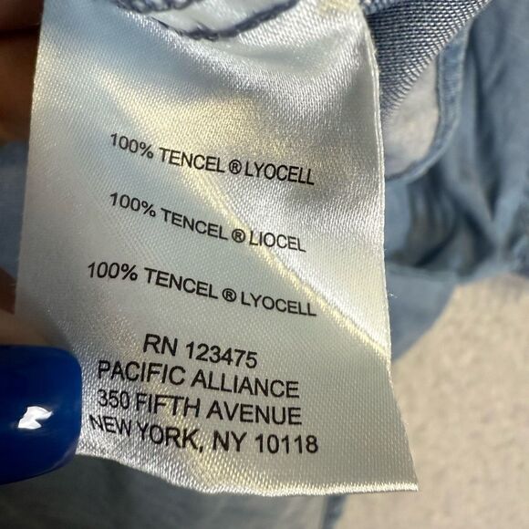 Ellen Tracy Women's Large Blue Lyocell Hi Low Short Sleeve Shirt Top Blouse - Picture 3 of 8